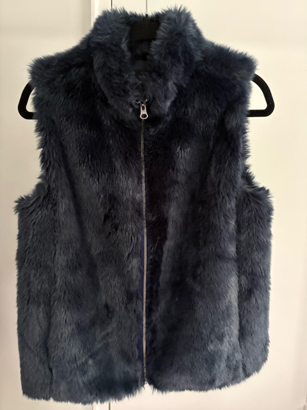 J. Crew Navy Blue Faux Fur Zip-Up Vest Women’s Size Small